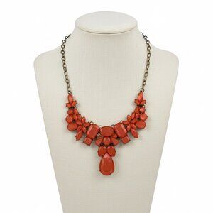 Coldwater Creek Coral Statement Bib Necklace Gold Tone Chain Signed C